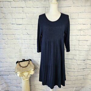 NWT Eileen Fisher Size L Navy Blue Wool Ribbed Knit 3/4 Sleeve Scoop Neck Dress